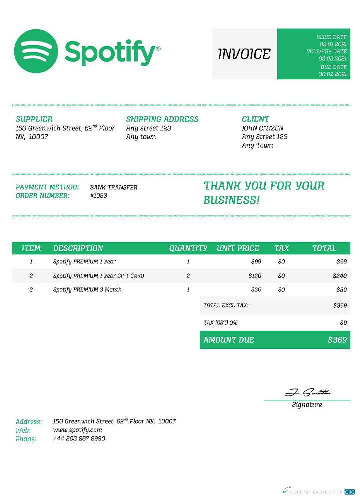 Download USA Spotify invoice Photoshop template